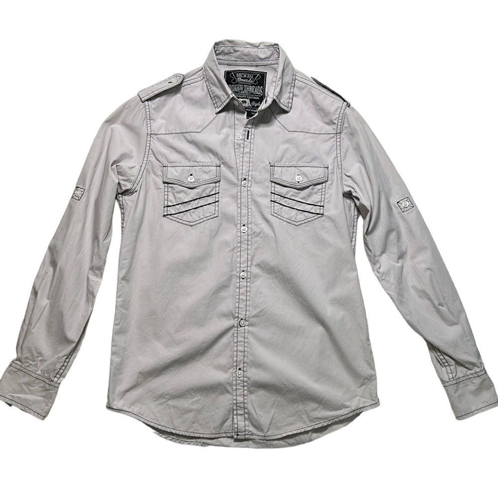 BROKEN THREADS Gray Adjustable Sleeve Button Down Shirt